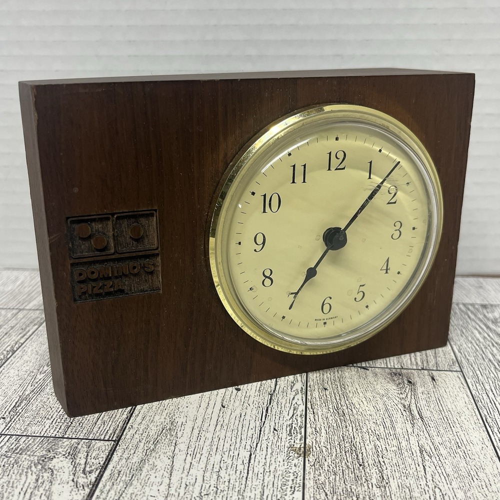 Vintage Domino's Pizza Wood Block Desk Clock Made in Germany Corporate Promo